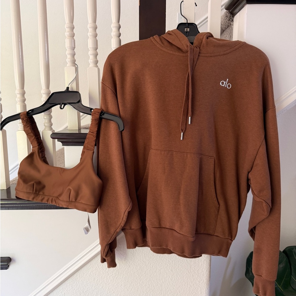 ALO Yoga Rust Brown Hoodie & Sports Bra Set